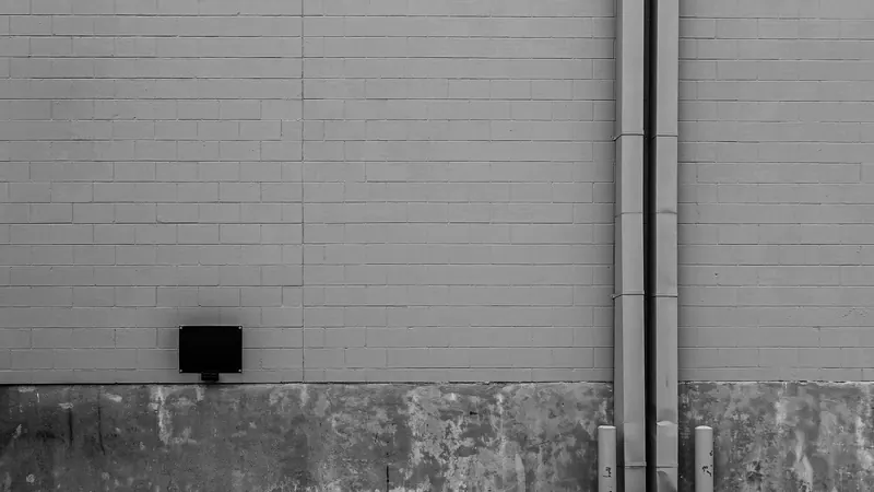 Two downspouts running down a building wall