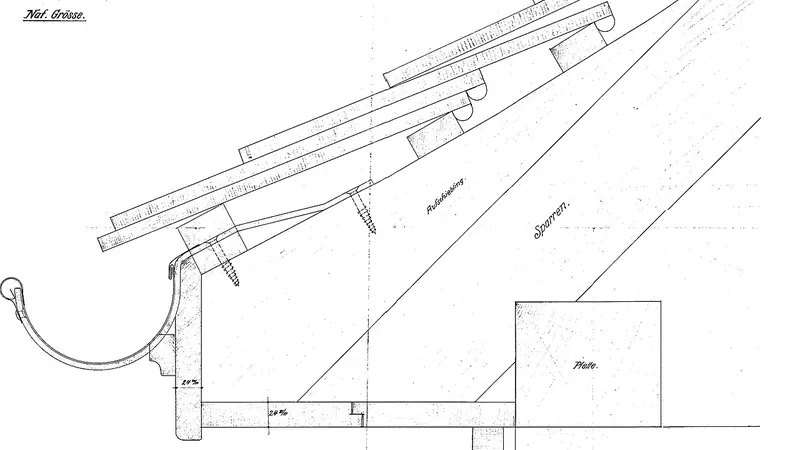 Architectural drawing of an eave and gutter detail