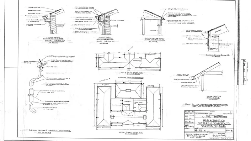Archival drawing sheet for a gutter and downspout replacement