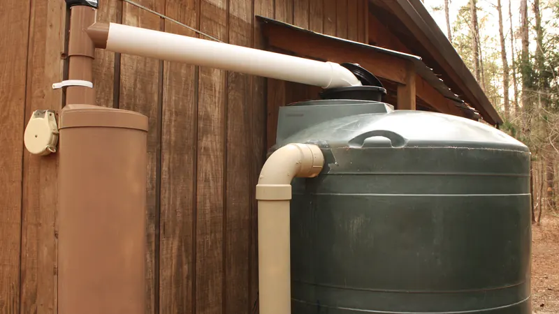 Rain barrel connected to a downspout